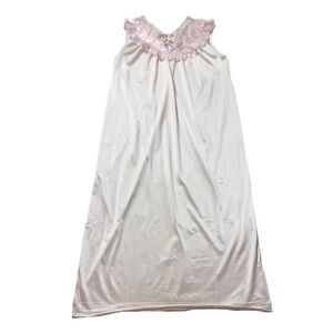 VTG 80s Light Blush Pink Lace Trim Bows Coquette Maxi Nightgown L